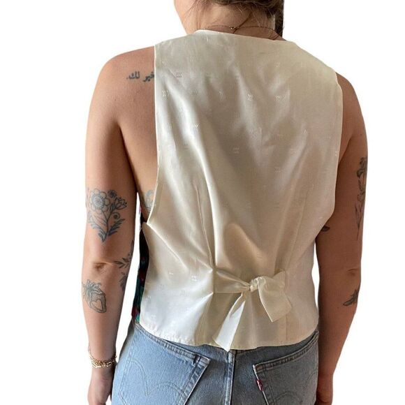 Vintage 1990s Womens Geometric Swirl Abstract Blue Preppy Vest Waistcoat Sz L - Picture 3 of 3